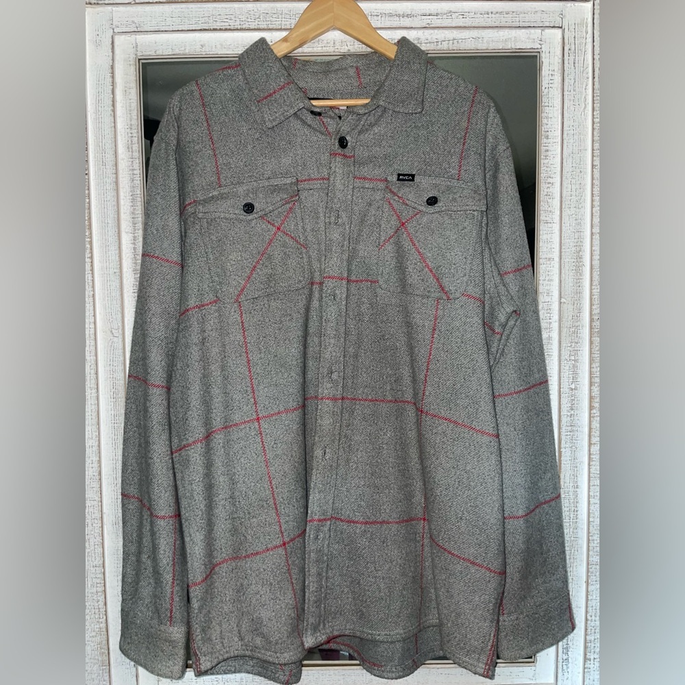RVCA Men's Gray Shirt Jacket with Red Accents